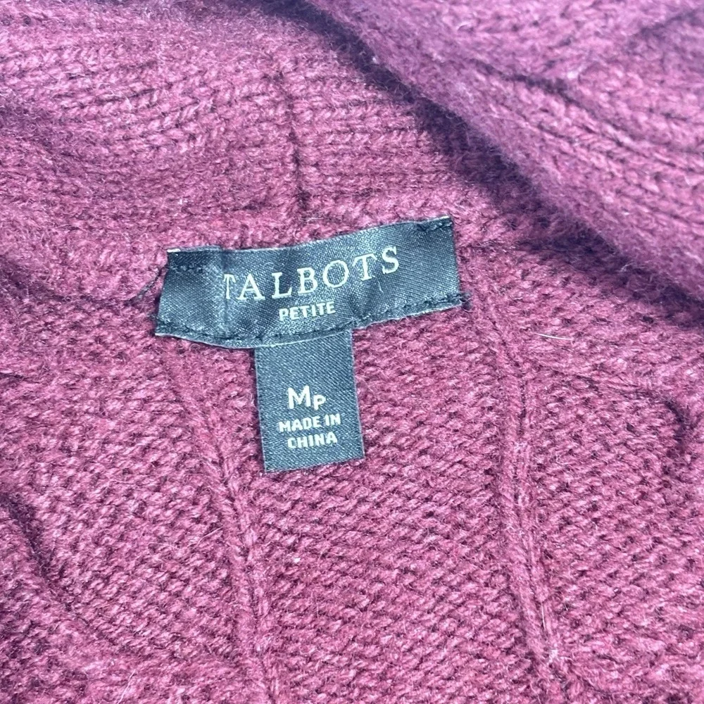 Talbots Cable Knit‎ Cardigan Sweater Jacket Size M Petite Cozy Chunky Wine